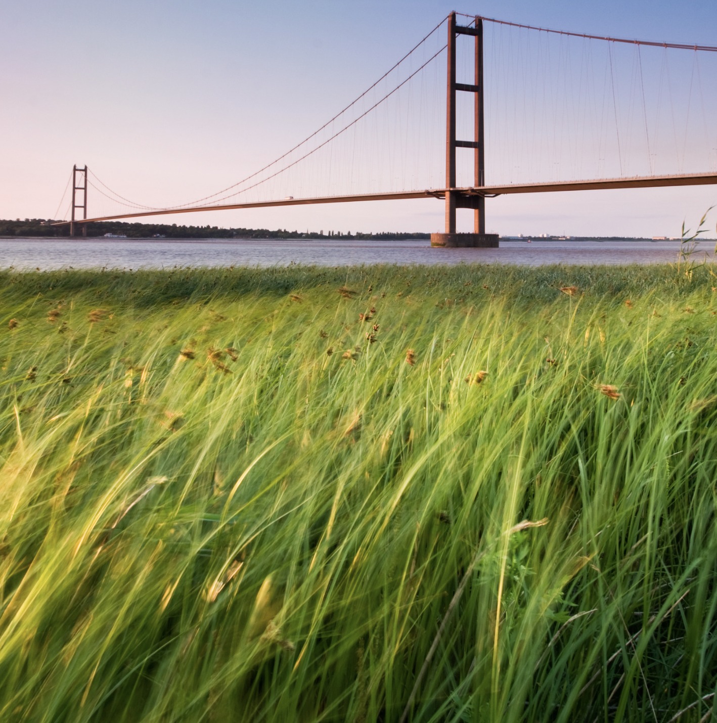 The Humber Bridge viewed across the Humber estuary